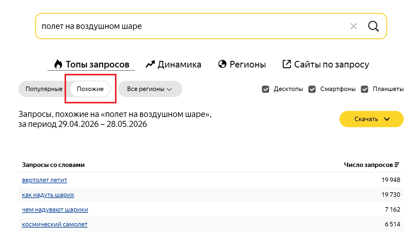 Вордстат Похожие запросы